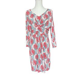 Boden Womens Coral Floral Jersey V-Neck Dress 10 Casual Long Sleeve Faux Wrap